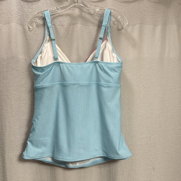 Lands' End Seersucker Tankini top SZ 16 Aqua/white/yellow/red swim beach summer - Picture 3 of 6